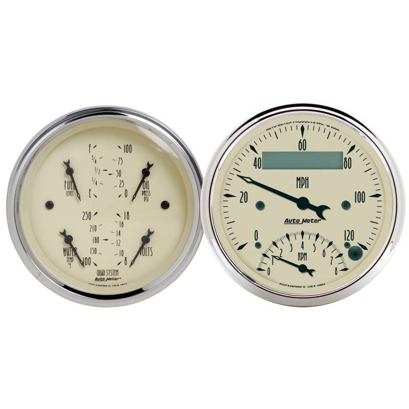 Load image into Gallery viewer, AutoMeter Gauge Kit 2 Pc. Quad &amp; Tach/Speedo 3-3/8in. Antique Beige
