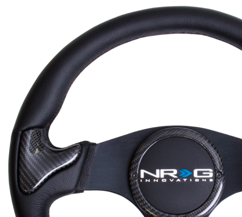 Load image into Gallery viewer, NRG Carbon Fiber Steering Wheel (350mm) Blk Frame Blk Stitching w/Rubber Cover Horn Button
