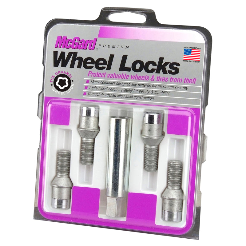 Load image into Gallery viewer, McGard Wheel Lock Bolt Set - 4pk. (Tuner / Cone Seat) M14X1.5 / 17mm Hex / 24.0mm Shank L. - Chrome
