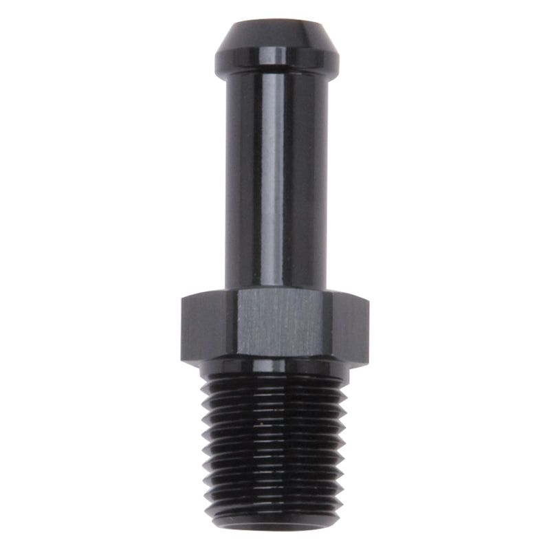Load image into Gallery viewer, Edelbrock Hose End Straight 1/4In NPT to 3/8In Barb Black Anodize
