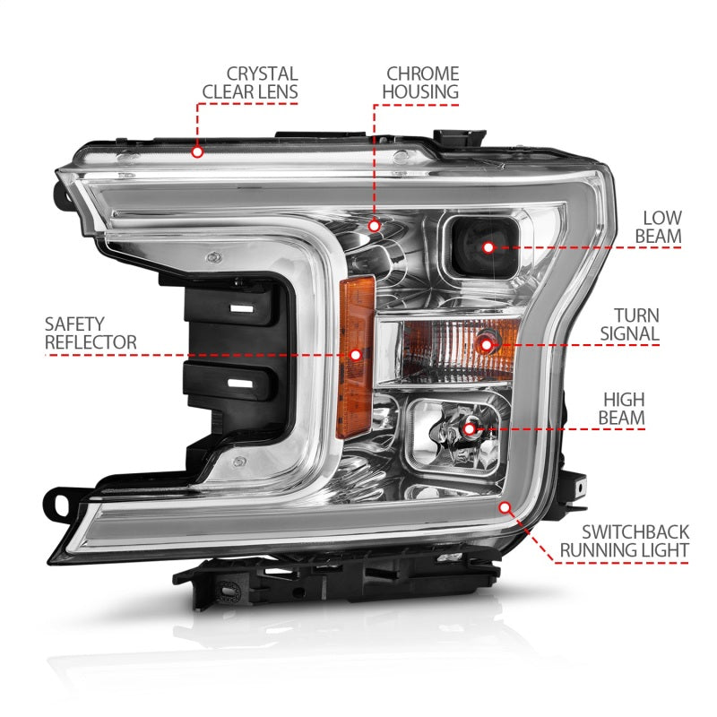 Load image into Gallery viewer, ANZO 2018-2020 Ford F-150 Projector Headlight w/Plank Style Switchback Chrome Housing
