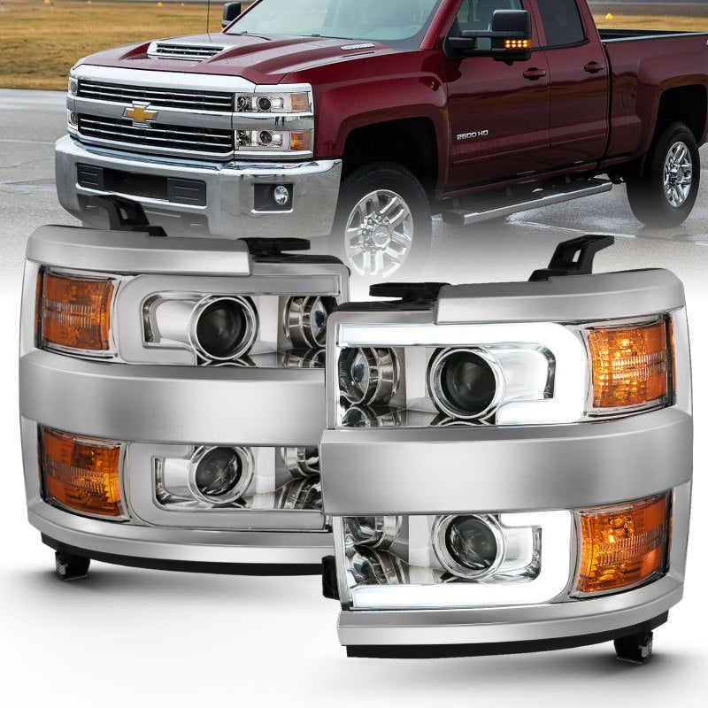 Load image into Gallery viewer, ANZO 2015-2016 Chevrolet Silverado Projector Headlights w/ Plank Style Design Chrome w/ Amber
