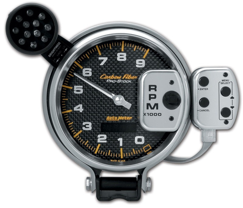 Load image into Gallery viewer, Autometer Tachometer 0-9000 RPM Carbon Fiber Pro-Stock Pedestal w/ Super Lite &amp; Peak Mem 5in (127mm)
