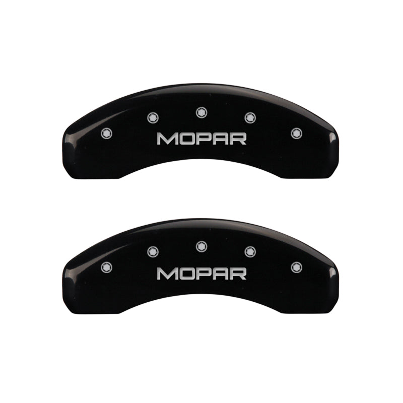 Load image into Gallery viewer, MGP 4 Caliper Covers Engraved Front &amp; Rear MOPAR Black finish silver ch
