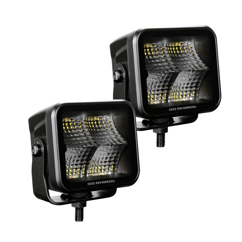 Load image into Gallery viewer, Go Rhino Xplor Blackout Series Cube LED Flood Light Kit (Surface/Threaded Stud Mnt) 2x2 - Blk (Pair)
