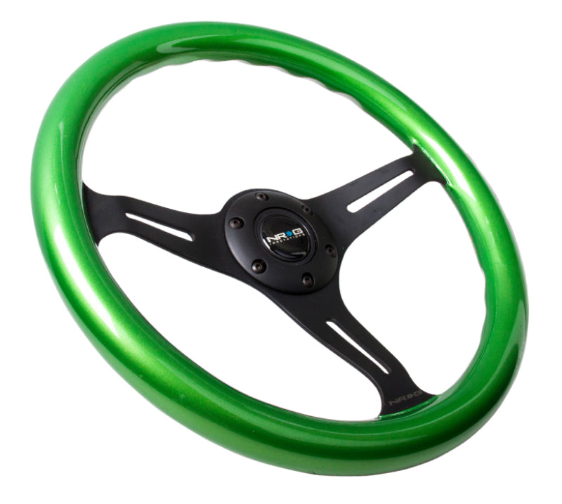 Load image into Gallery viewer, NRG Classic Wood Grain Steering Wheel (350mm) Green Pearl/Flake Paint w/Black 3-Spoke Center
