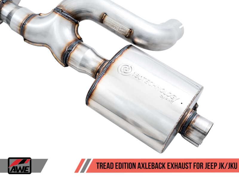 Load image into Gallery viewer, AWE Tuning 07-18 Jeep Wrangler JK/JKU 3.6L Tread Edition Axle-Back Dual Exhaust - Chrome Silver Tips
