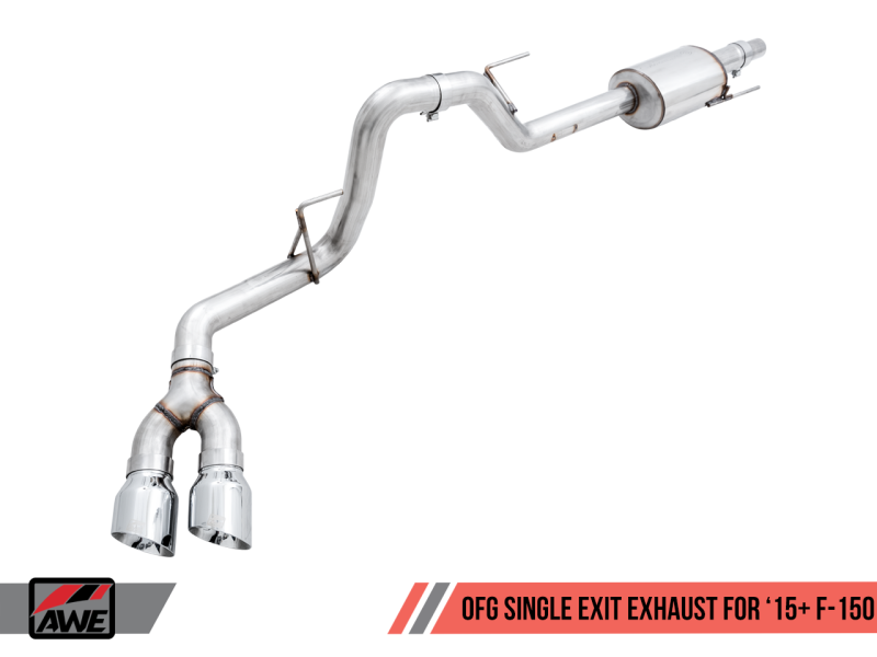 Load image into Gallery viewer, AWE Tuning 2015+ Ford F-150 0FG Single Exit Performance Exhaust System w/4.5in Chrome Silver Tips
