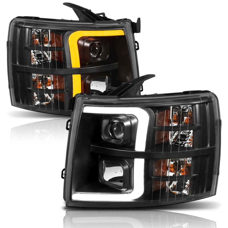 Load image into Gallery viewer, ANZO 07-13 Chevrolet Silverado 1500 Plank Style Projector Headlights Black w/ Amber
