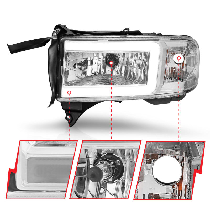 Load image into Gallery viewer, ANZO 94-02 Dodge RAM Crystal Headlight - w/ Light Bar Chrome Housing
