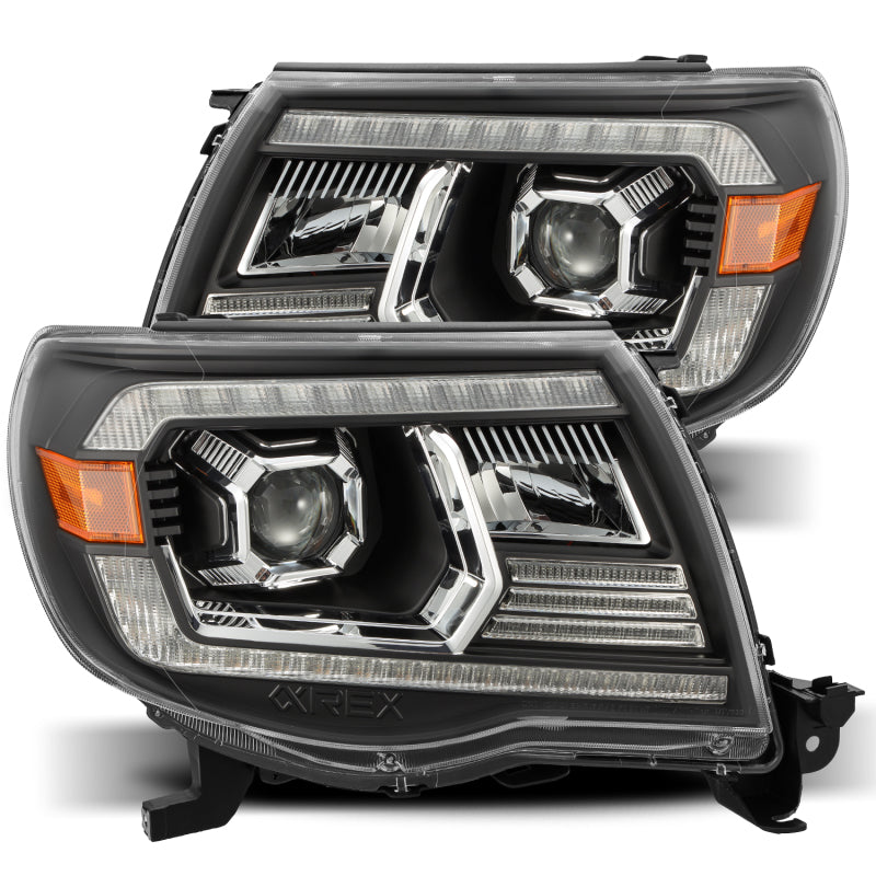 Load image into Gallery viewer, AlphaRex 05-11 Toyota Tacoma LUXX LED Projector Headlights Plank Style Black w/Activ Light and DRL
