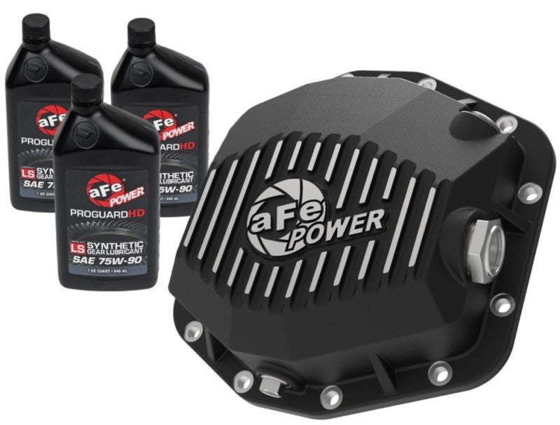 Load image into Gallery viewer, aFe POWER 2021 Ford Bronco w/ Dana M220 Diff Cover w/ Gear Oil Black Street Series w/ Machined Fins
