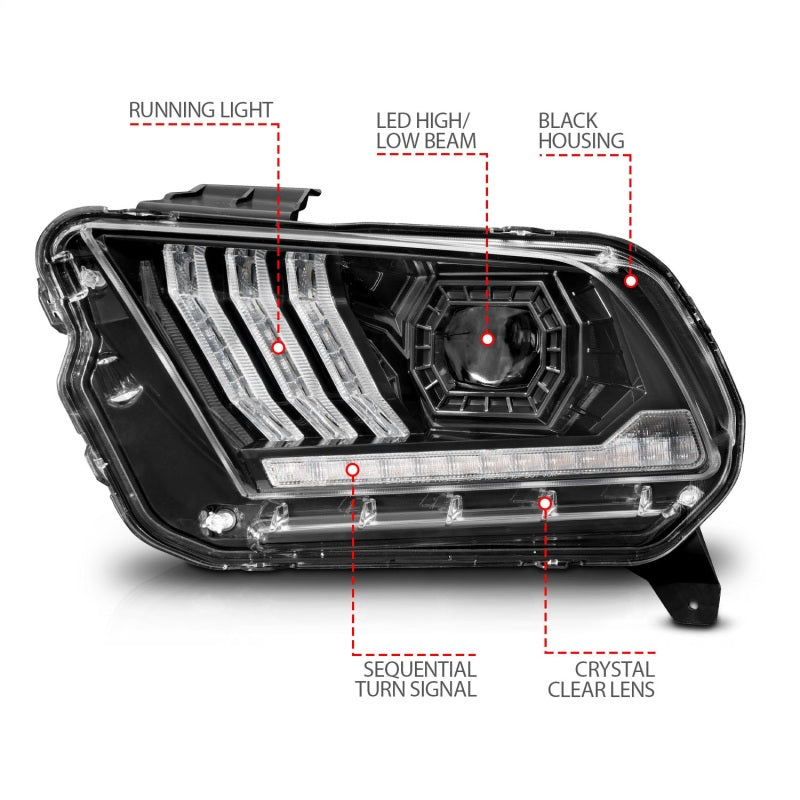 Load image into Gallery viewer, ANZO 13-14 Ford Mustang (w/ Factory HID/Xenon HL only) Projector Headlights w/Light Bar Black
