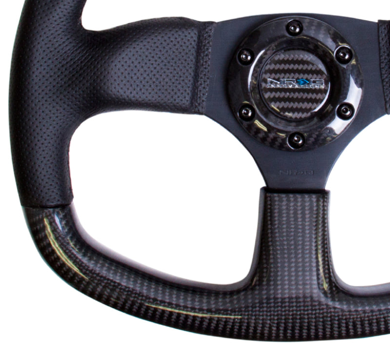 Load image into Gallery viewer, NRG Carbon Fiber Steering Wheel (320mm) Flat Bottom &amp; Leather Trim w/Black Stitching
