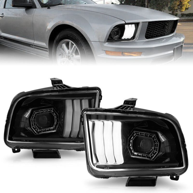 Load image into Gallery viewer, ANZO 05-09 Ford Mustang (w/Factory Halogen HL Only) Projector Headlights w/Light Bar Black Housing
