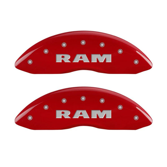 MGP 4 Caliper Covers Engraved Front RAM Engraved Rear RAMHEAD Red finish silver ch