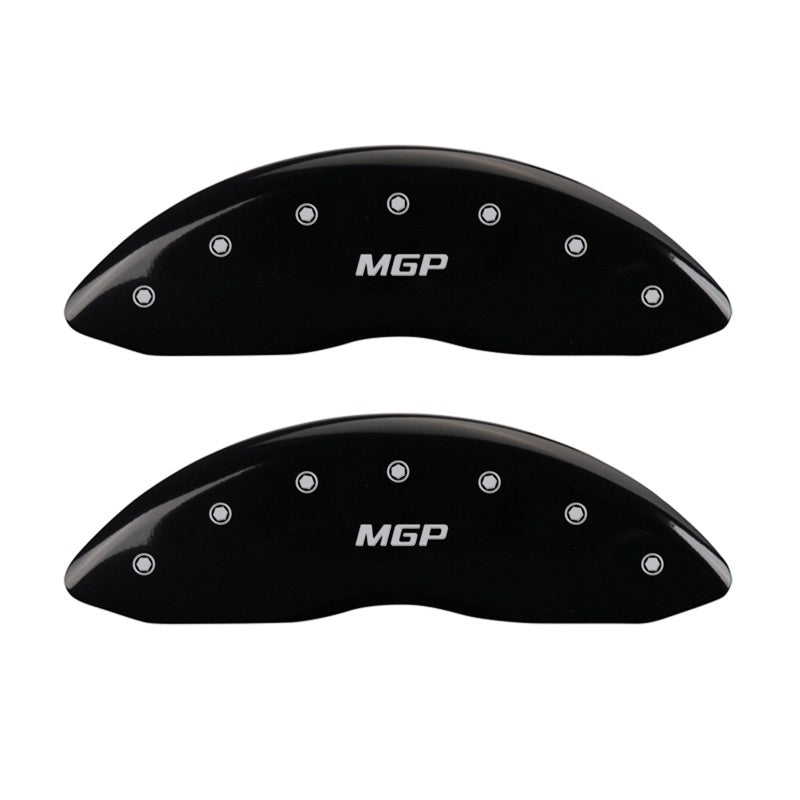 Load image into Gallery viewer, MGP Front set 2 Caliper Covers Engraved Front MGP Black finish silver ch
