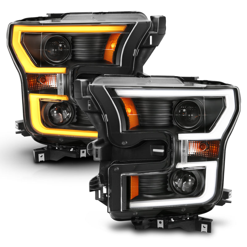 Load image into Gallery viewer, ANZO 2015-2017 Ford F-150 Projector Headlights w/ Plank Style Switchback Black w/ Amber

