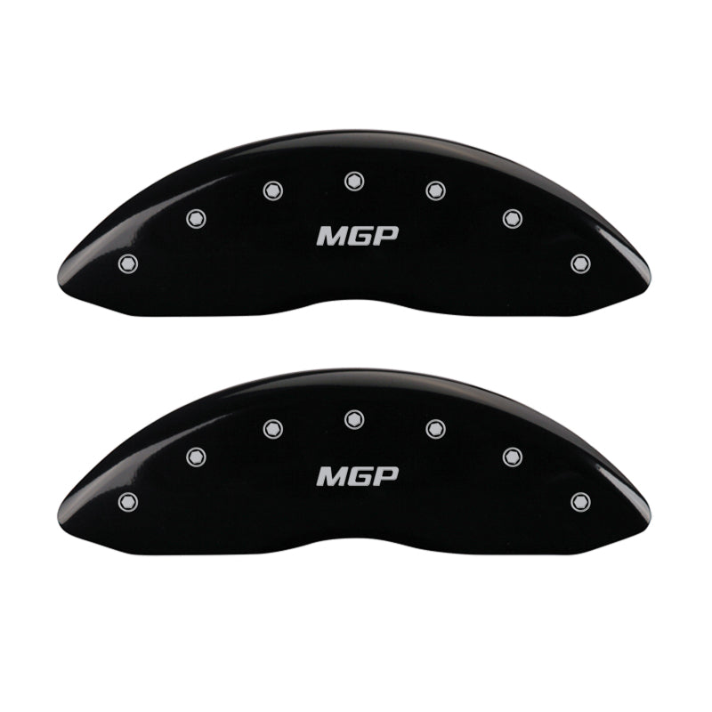 Load image into Gallery viewer, MGP Front set 2 Caliper Covers Engraved Front MGP Black finish silver ch
