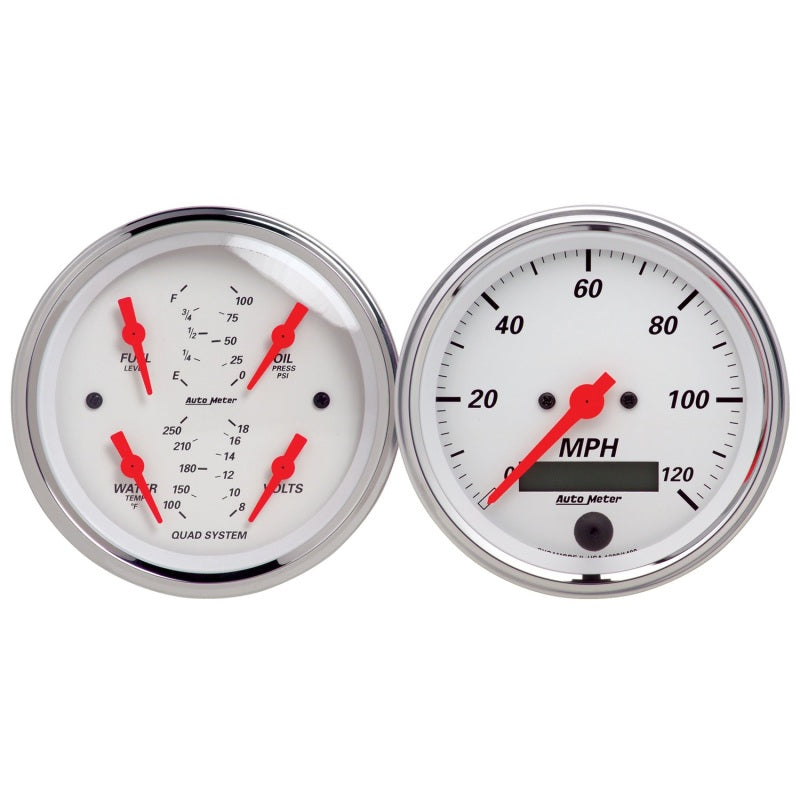 Load image into Gallery viewer, Autometer Arctic White 3-3/8in Kit Box w/Elec Speedo Elec Oil Press, Water Temp, Volt, Fuel Level
