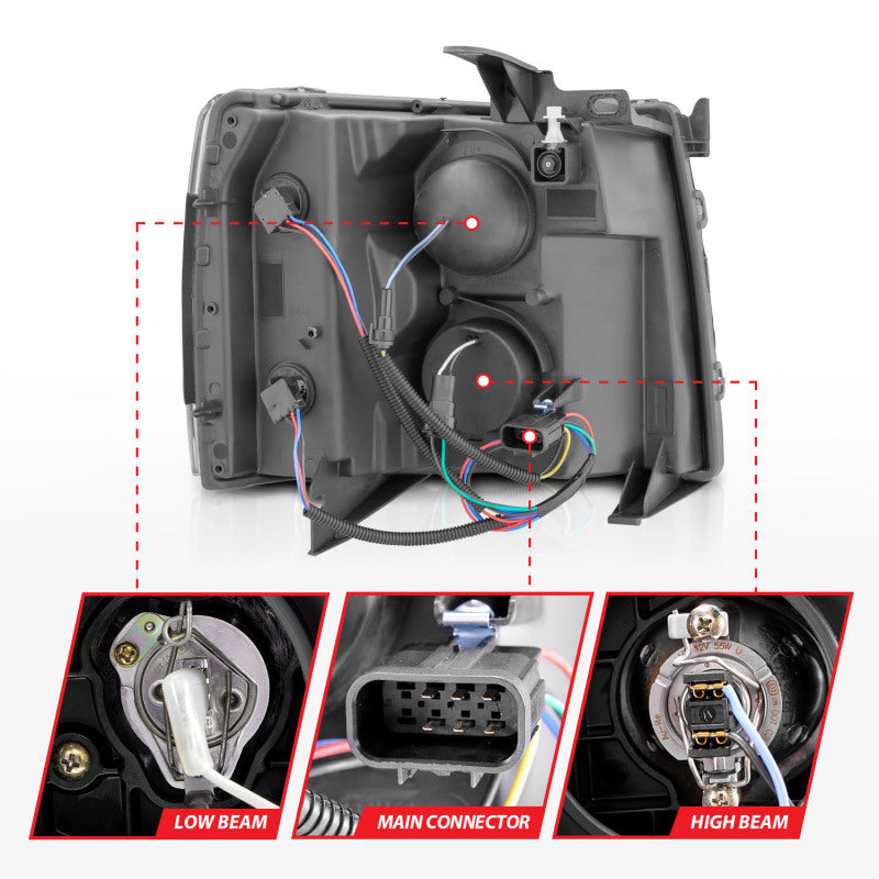 Load image into Gallery viewer, ANZO 2007-2013 Chevrolet Silverado 1500 Projector w/ Light Bar Black Housing w/ Sequential
