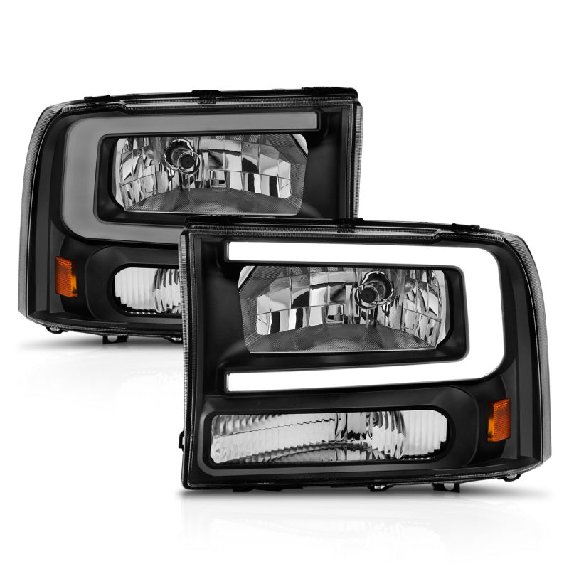Load image into Gallery viewer, ANZO 99-04 Ford F250/F350/F450/Excursion (excl. 99) Crystal Headlights - w/ Light Bar Black Housing
