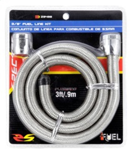 Spectre Stainless Steel Flex Fuel Line 3/8in. ID - 3ft. w/Chrome Clamps