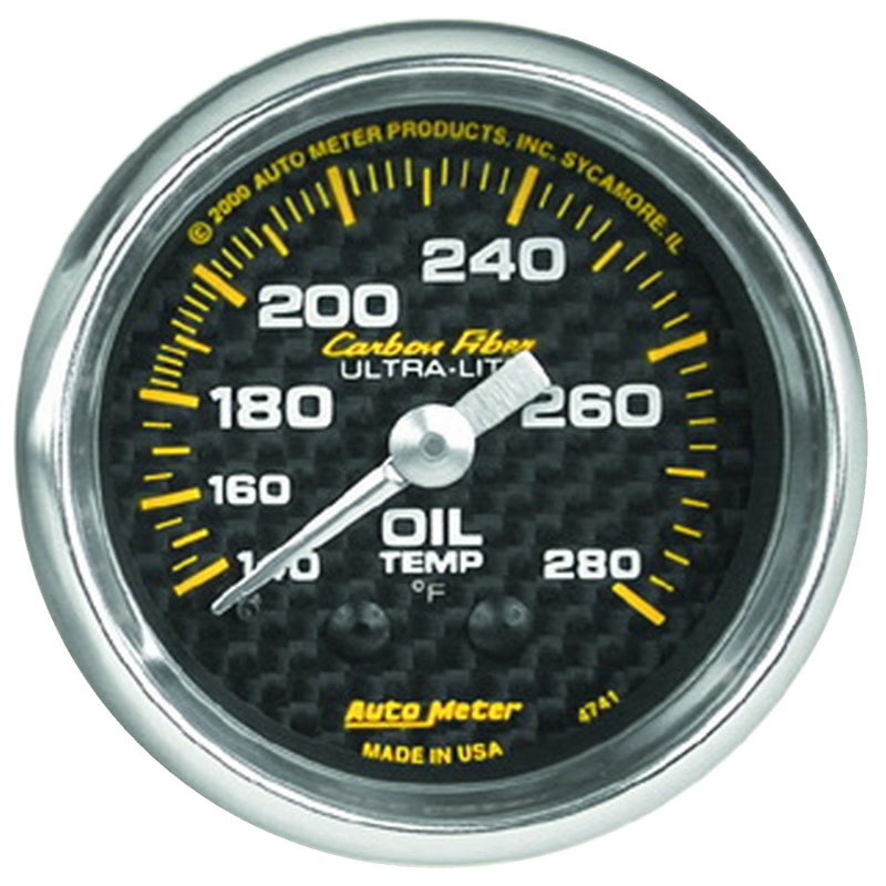 Load image into Gallery viewer, Autometer Carbon Fiber 52mm 140-280 Deg F Mechanical Oil Temp Gauge
