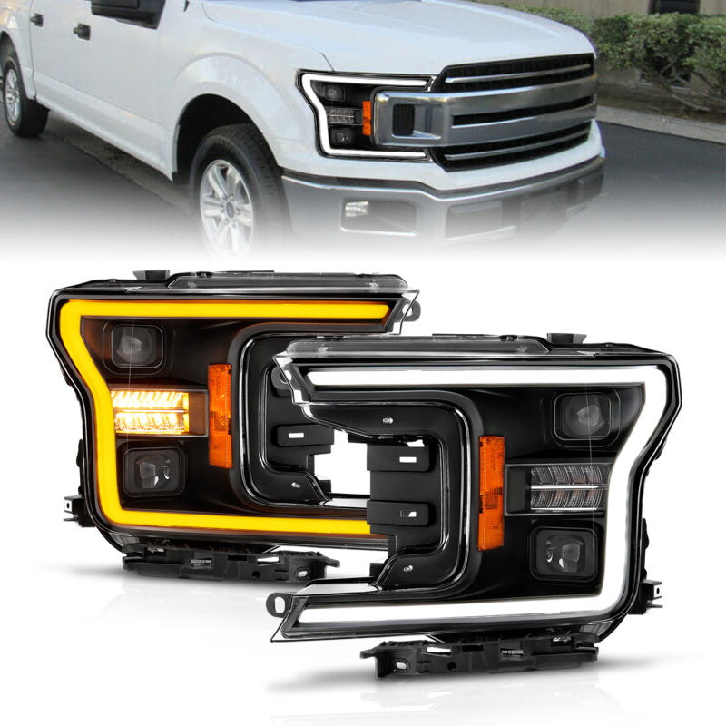 Load image into Gallery viewer, ANZO 18-20 Ford F-150 (w/o Fctry LED) Full LED Proj Headlights w/Light Bar Swtchbk Seq. Black w/Init
