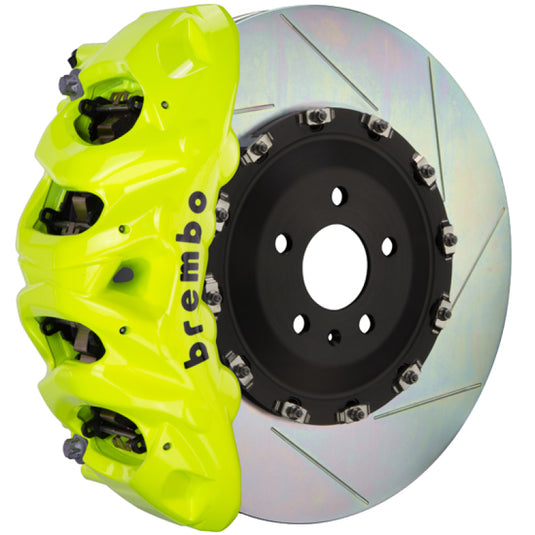 Brembo 14+ Model S AWD w/ DC (Exc Plaid) Fr GT BBK 8Pis Cast 412x38 2pc Rtr Slot Type1-Fluo. Yellow