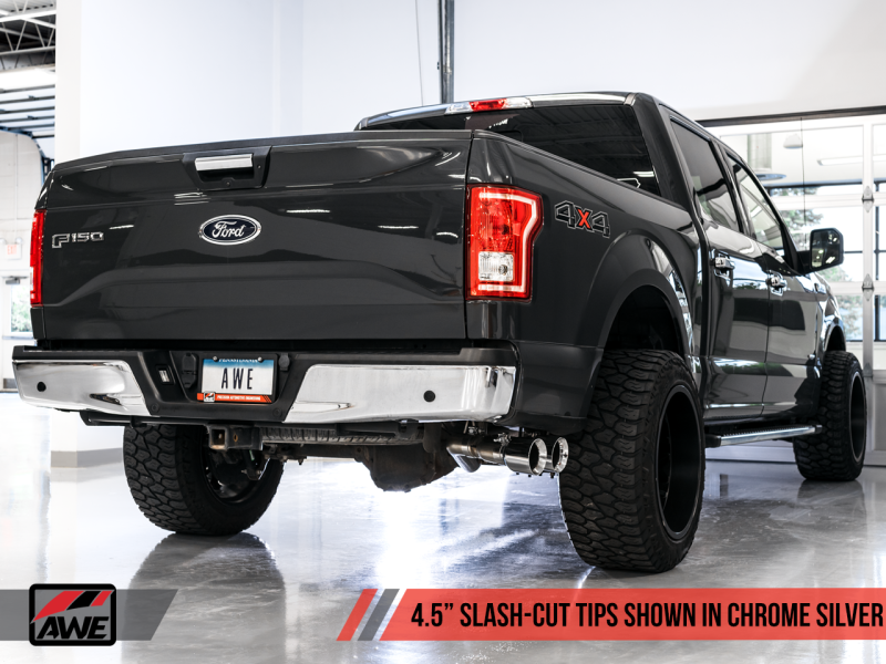 Load image into Gallery viewer, AWE Tuning 2015+ Ford F-150 0FG Single Exit Performance Exhaust System w/4.5in Chrome Silver Tips
