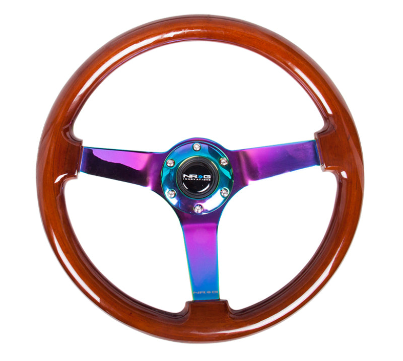 Load image into Gallery viewer, NRG Reinforced Steering Wheel (350mm / 3in. Deep) Classic Dark Wood w/4mm Neochrome Solid 3-Spoke
