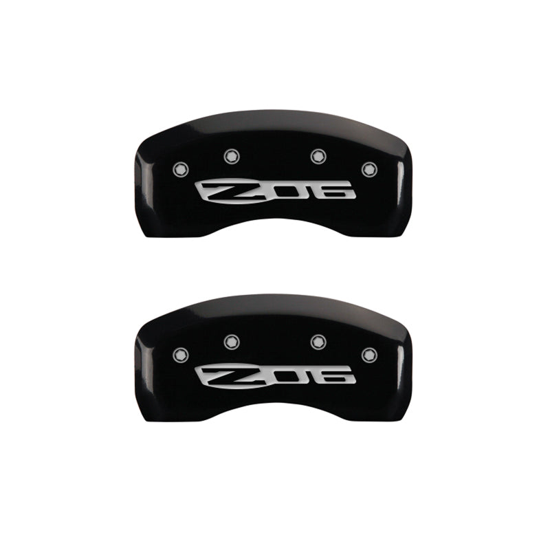 Load image into Gallery viewer, MGP 4 Caliper Covers Engraved Front C5/Corvette Engraved Rear C5/Z06 Black finish silver ch

