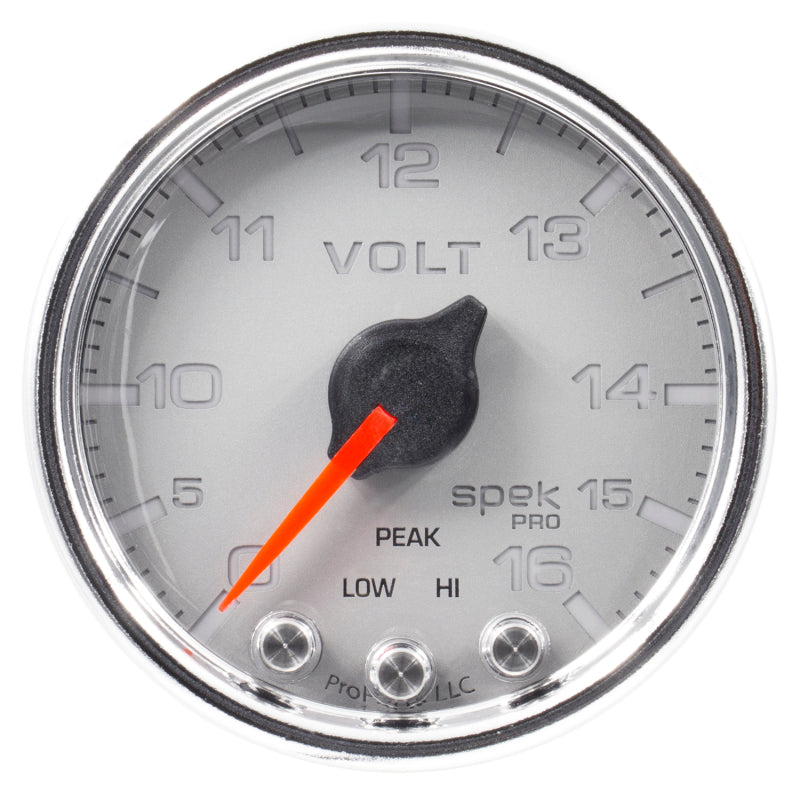 Load image into Gallery viewer, Autometer Spek-Pro Gauge Voltmeter 2 1/16in 16V Stepper Motor W/Peak &amp; Warn Slvr/Chrm
