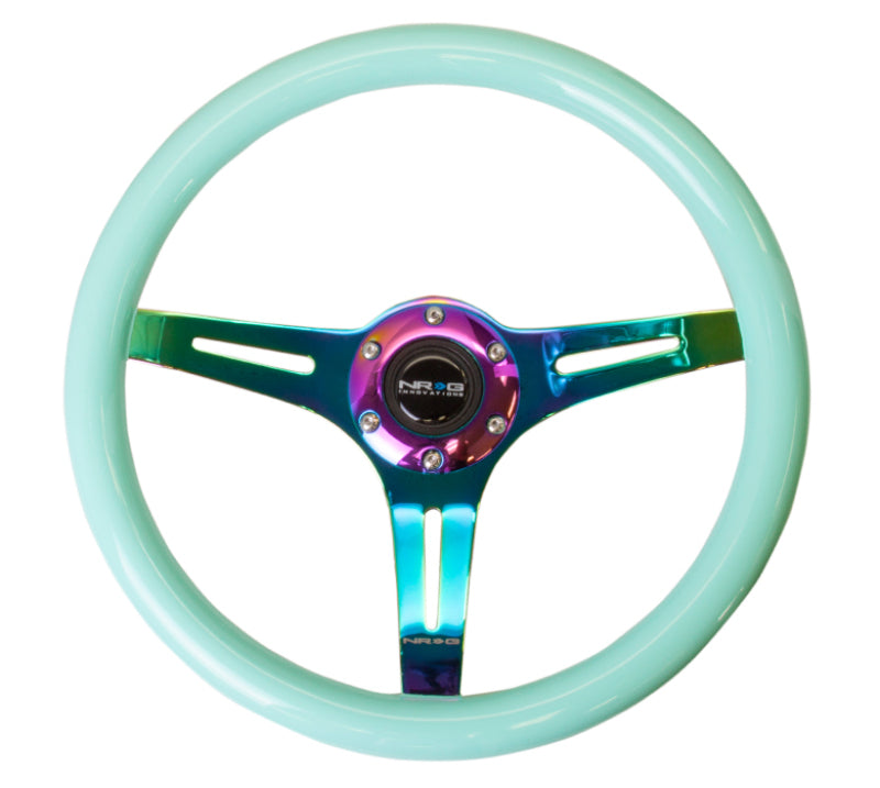 Load image into Gallery viewer, NRG Classic Wood Grain Steering Wheel (350mm) Minty Fresh Color w/Neochrome 3-Spoke Center
