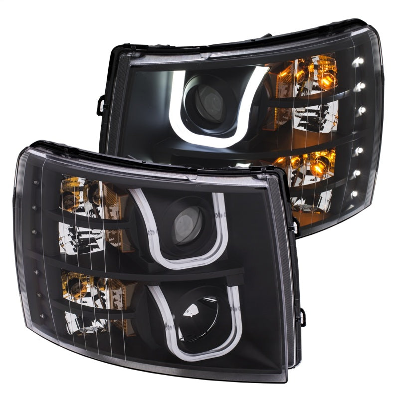 Load image into Gallery viewer, ANZO 2007-2013 Chevrolet Silverado 1500/2500 Projector Headlights w/ U-Bar Switchback Black w/ Amber
