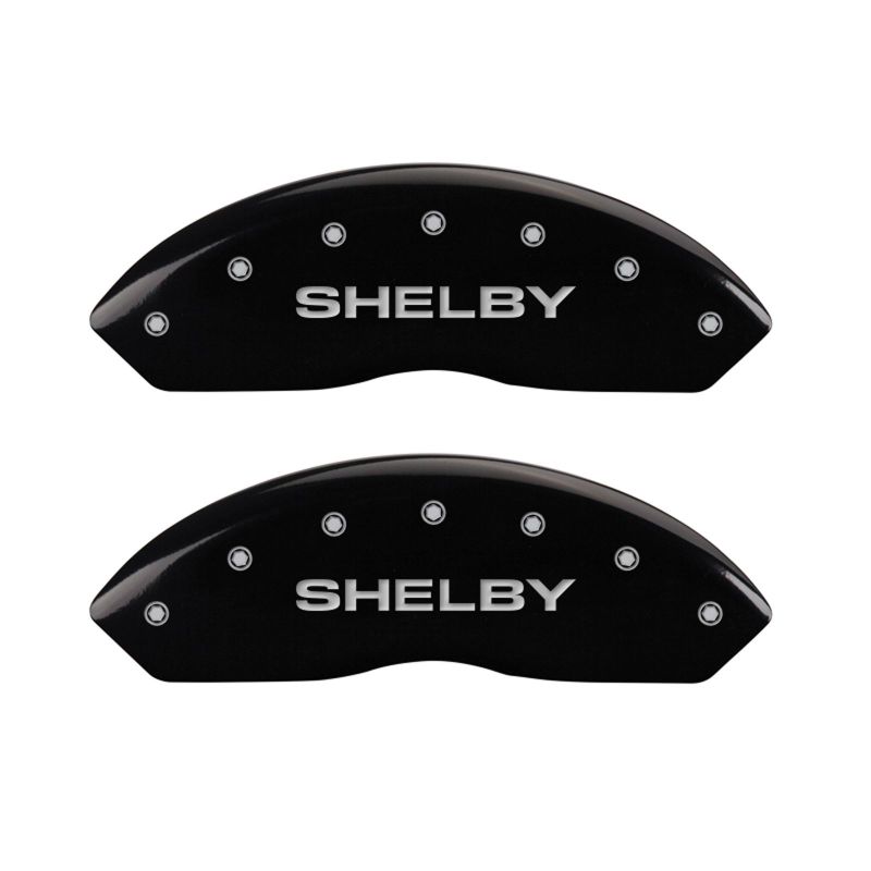 Load image into Gallery viewer, MGP 4 Caliper Covers Engraved Front Shelby Engraved Rear Tiffany Snake Black finish silver ch
