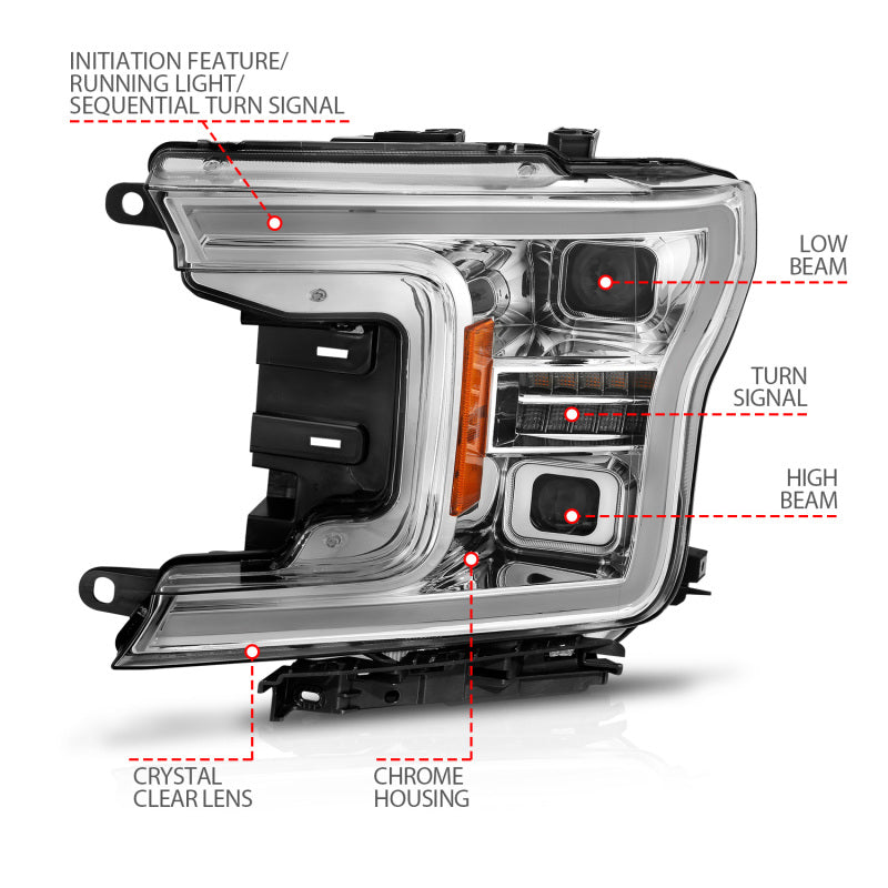 Load image into Gallery viewer, ANZO 18-20 Ford F-150 (w/o Fctry LED) Full LED Proj Headlights w/Light Bar Swtchbk Seq. Chrome w/Int
