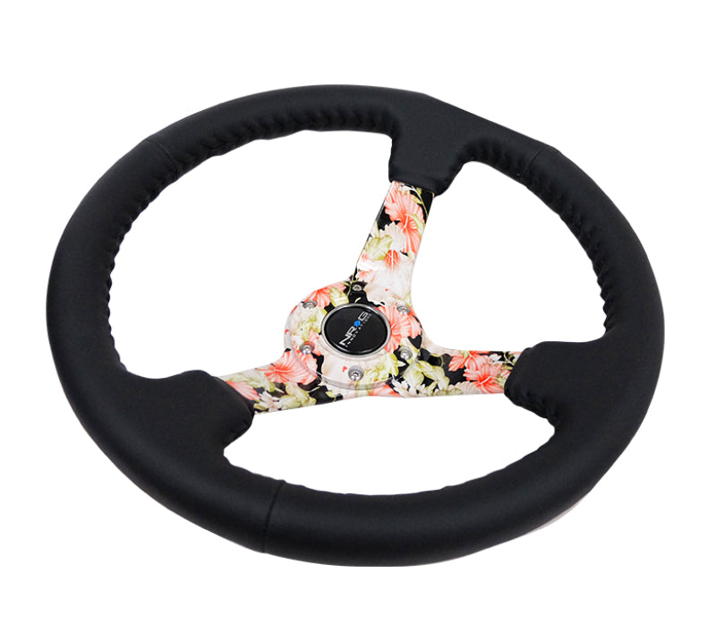 Load image into Gallery viewer, NRG Reinforced Steering Wheel (350mm / 3in. Deep) Blk Leather Floral Dipped w/ Blk Baseball Stitch
