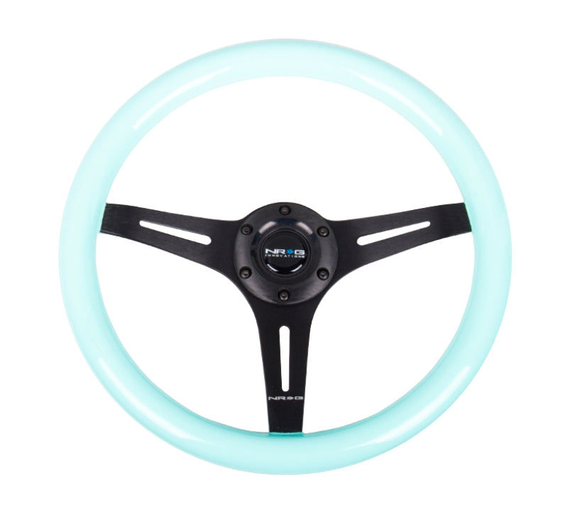 Load image into Gallery viewer, NRG Classic Wood Grain Steering Wheel (350mm) Minty Fresh Color Grip w/Black 3-Spoke Center
