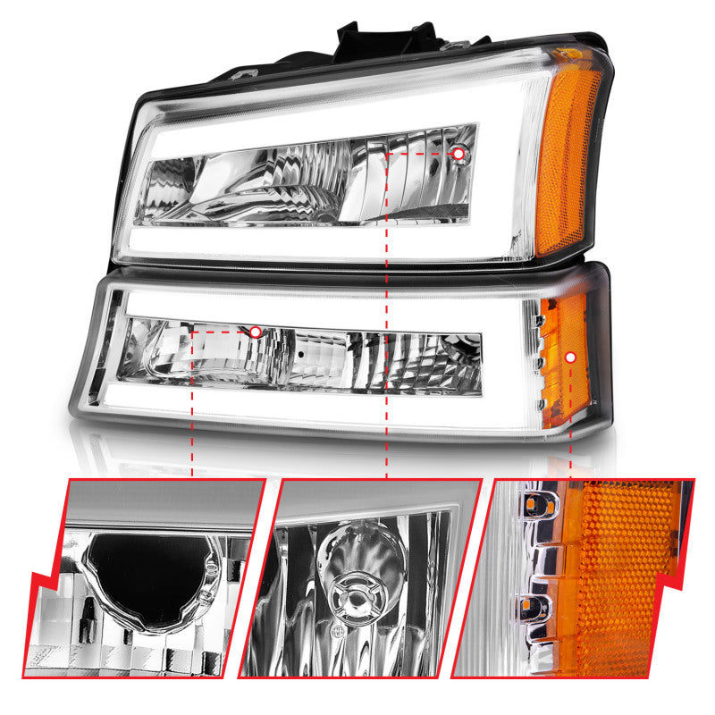 Load image into Gallery viewer, ANZO 2003-2006 Chevrolet Silverado 1500 Crystal Headlights w/ Light Bar Chrome Housing
