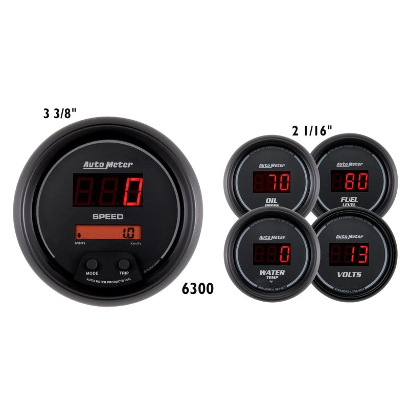 Load image into Gallery viewer, AutoMeter Gauge Kit 5 Pc. 3-3/8in. &amp; 2-1/16in. Elec Speedo Digital Black Dial W/ Red Led
