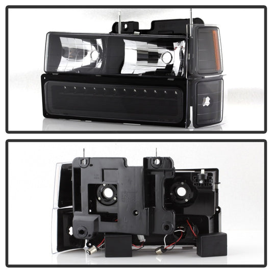 xTune 92-94 Blazer Full Size Corner/LED Bumper Headlights Black HD-JH-CCK88-LED-AM-BK-SET