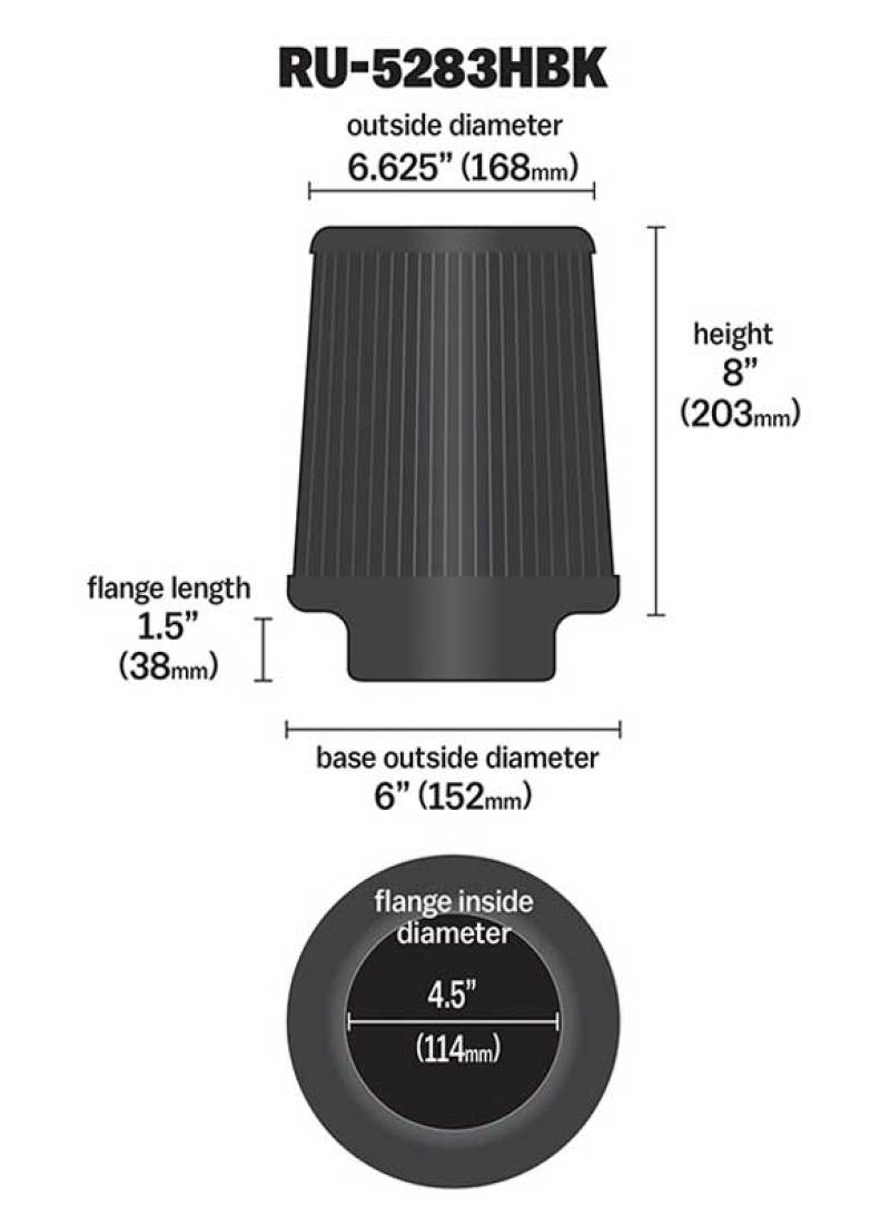 Load image into Gallery viewer, K&amp;N Universal Rubber Filter-Round Tapered 4.5in Flange ID x 8in Base OD x 6.625in Top OD x 8in H
