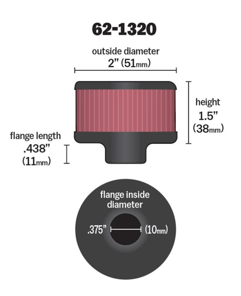 Load image into Gallery viewer, K&amp;N Clamp On Rubber Base Crankcase Vent Filter 0.375in Flange ID x 2in OD x 1.5in Height
