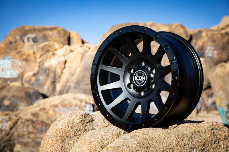 Load image into Gallery viewer, ICON Compression 18x9 6x5.5 25mm Offset 6in BS 95.1mm Bore Double Black Wheel
