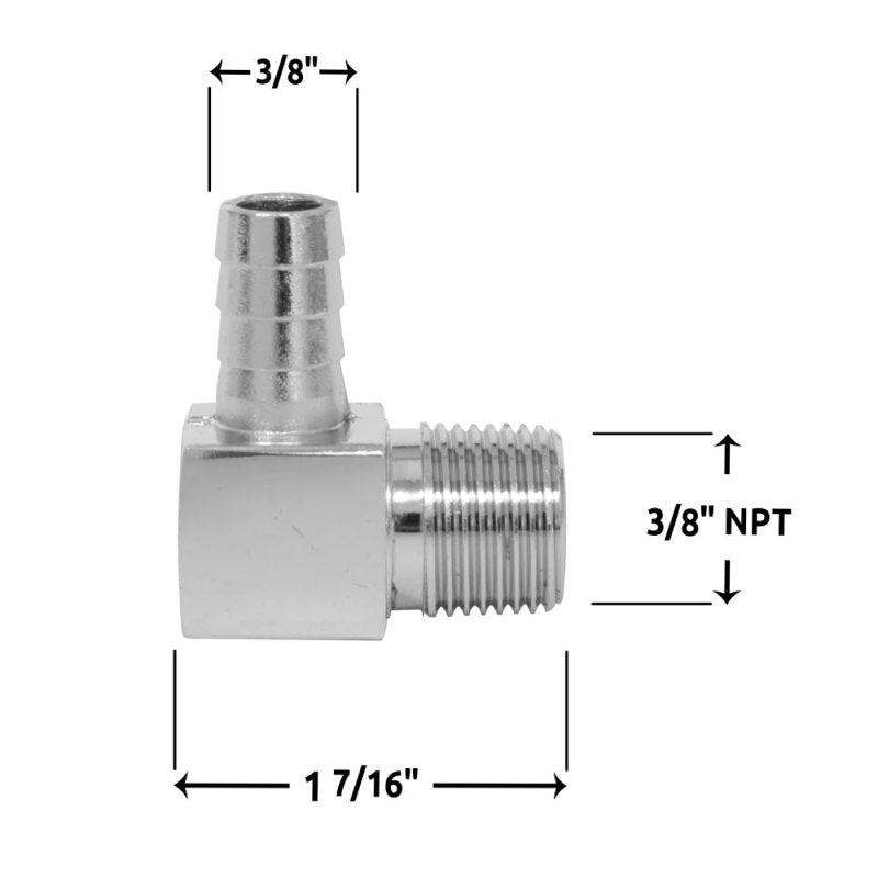 Load image into Gallery viewer, Spectre Fitting 90 Degree Barb NPT Threads (For 3/8in. Hose) - Chrome
