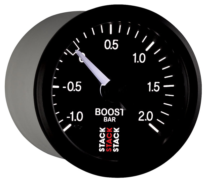 Load image into Gallery viewer, Autometer Stack 52mm -1 to +2 Bar T-Fitting 0.187in Barb (M) Mechanical Boost Pressure Gauge - Black
