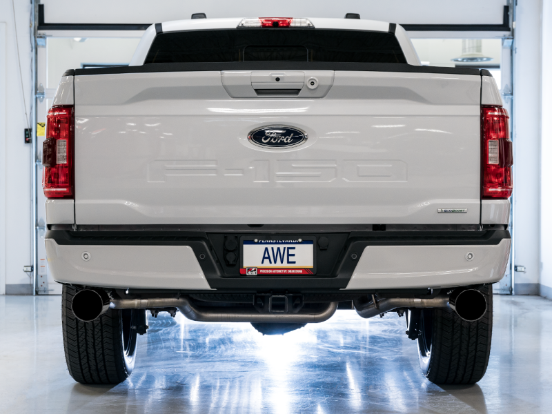 Load image into Gallery viewer, AWE Tuning 0FG 21+ Ford F150 Dual Split Rear Cat-Back Exhaust- 5in Diamond Black Tips
