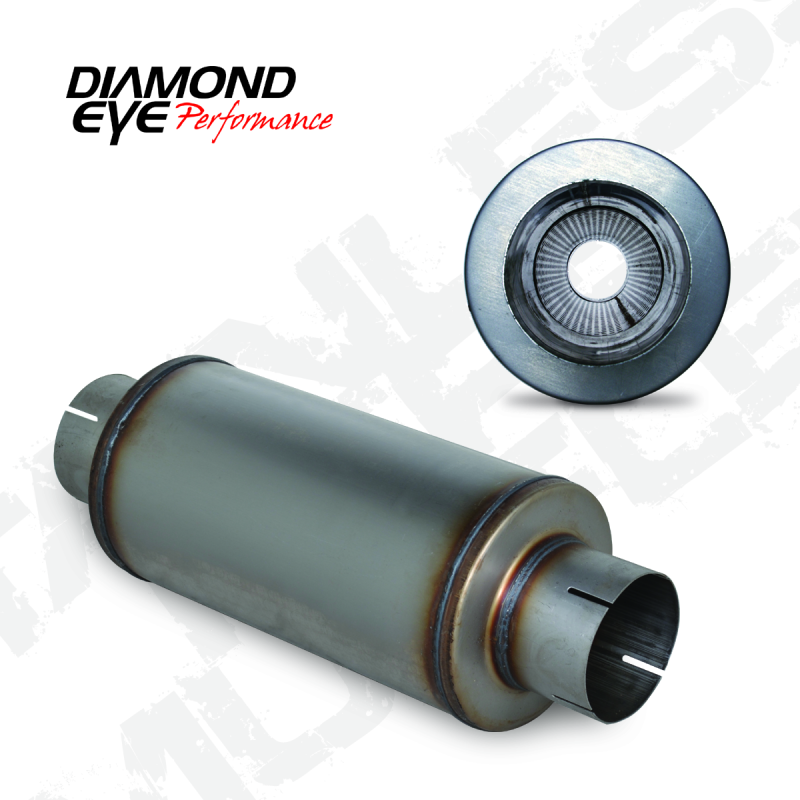 Load image into Gallery viewer, Diamond Eye MFLR 4inID SGL IN/SGL OUT 7inDIA X 14in BODY 20in LENGTH PERF SLOTTED ENDS 409 SS
